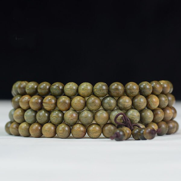 Green sandalwood 108 beads bracelet - natural fragrant wood Buddhist prayer beads, stress relief and meditation bracelet, protective gift for men and women - Image 2