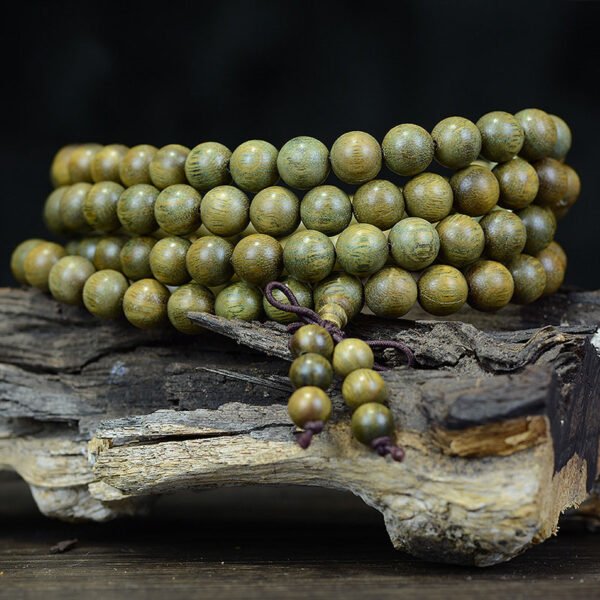 Green sandalwood 108 beads bracelet - natural fragrant wood Buddhist prayer beads, stress relief and meditation bracelet, protective gift for men and women - Image 4