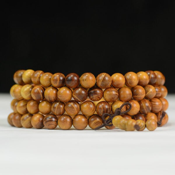 Natural gold sandalwood 108 beads Buddhist bracelet | Energy meditation rosary, men's and women's wooden bracelet, consecrated amulet accessories - Image 2