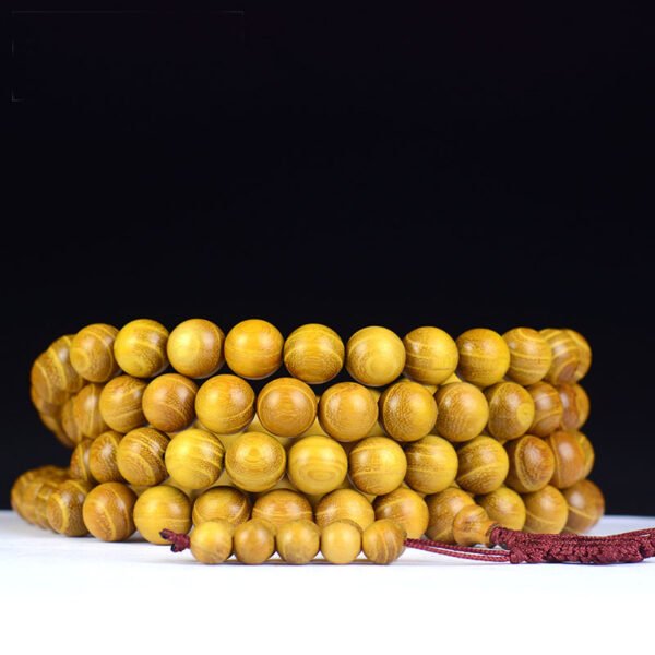 Natural gold sandalwood 108 beads Buddhist bracelet | Energy meditation rosary, men's and women's wooden bracelet, consecrated amulet accessories - Image 3