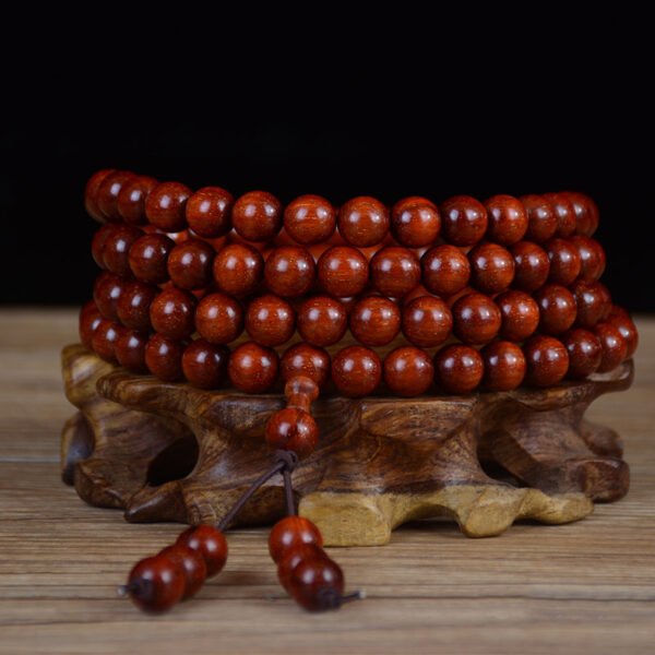 African full gold star small leaf red sandalwood bracelet high density blood sandalwood - natural wooden Buddhist rosary necklace, meditation prayer practice, Zen gift for men and women - Image 5